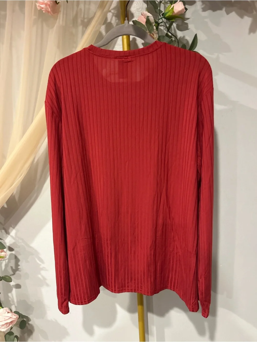Sky & Wehyd XL Burnt Red Ribbed Long Sleeve Stretch Top